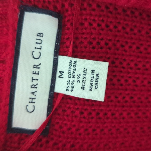 Charter Club Heavy Red Cable Knit Open Front Cardigan Women's Size M - Picture 3 of 4